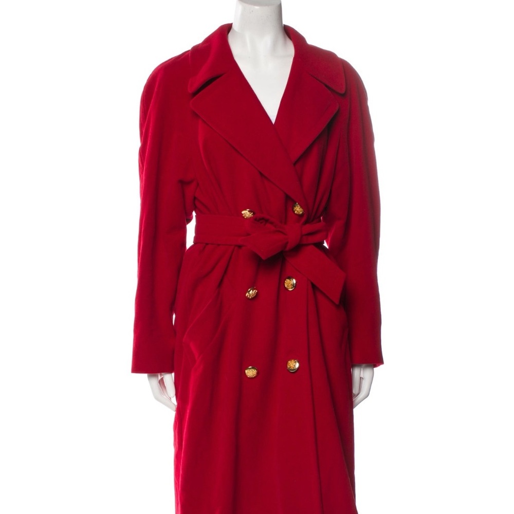 Vintage Escada By Margaretha Ley Trench Coat Red Jacket Belted Gold Buttons